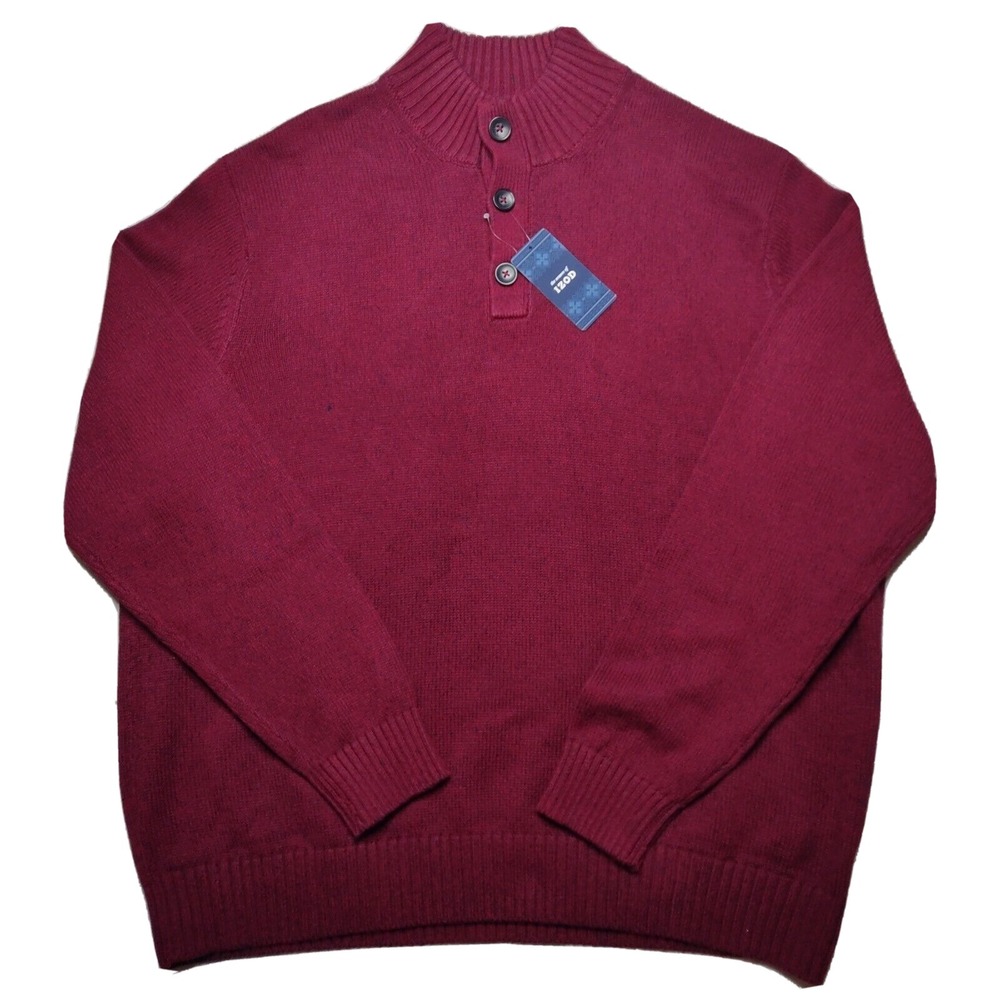 IZOD Men 2XL Biking Red Mock Neck Henley Button Pullover Sweater NEW MSRP $80